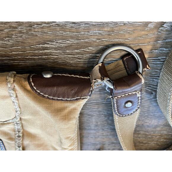 Fossil Vintage Fabric Handbag Canvas Pockets Crossbody Shoulder Bag Tan - Picture 11 of 12